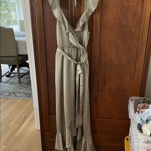 Elegant Sleeveless Ruffle Maxi Dress - sage